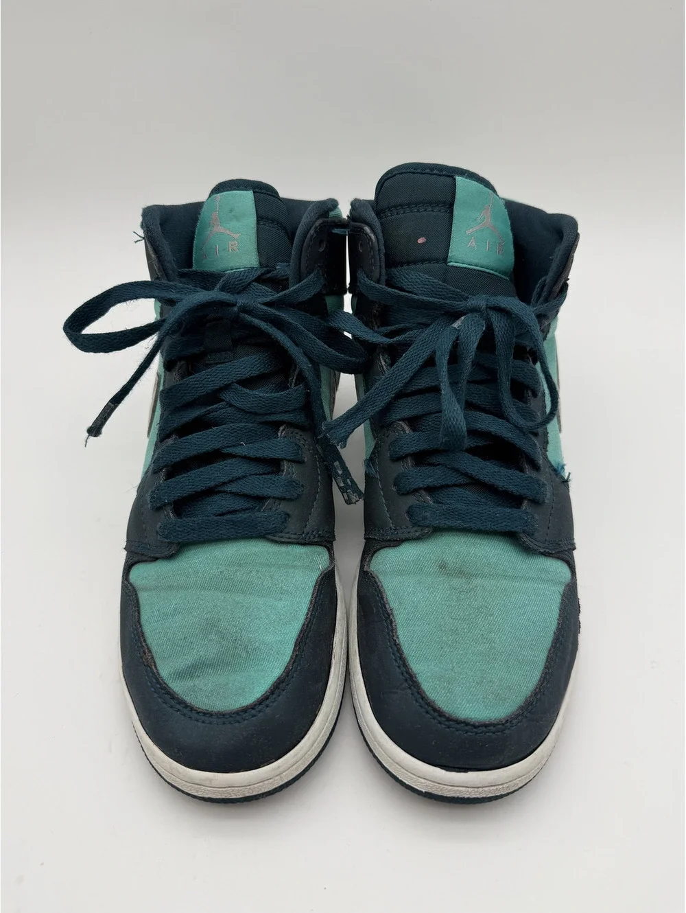 Nike Air Jordan 1 Mid Teal and Black Sneakers, Youth Size 6